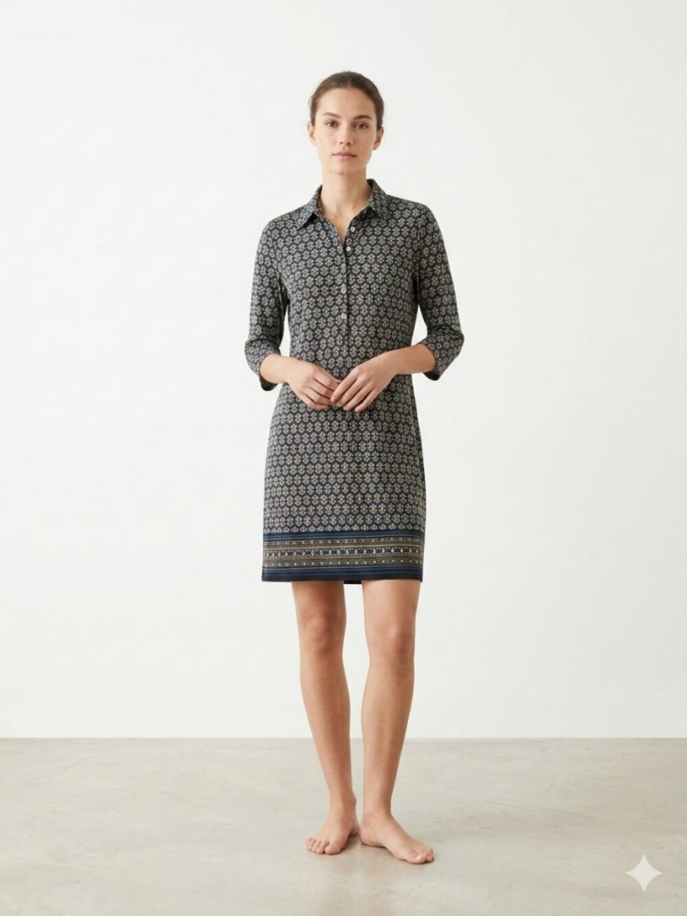 Max Studio Shirt Dress Geometric Blue Casual S